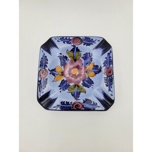 Vintage Vestal Alcobaca Portugal Hand Painted Blue Floral Ashtray #631